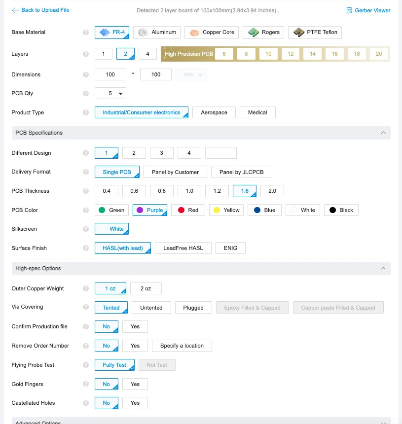 jlcpcb settings