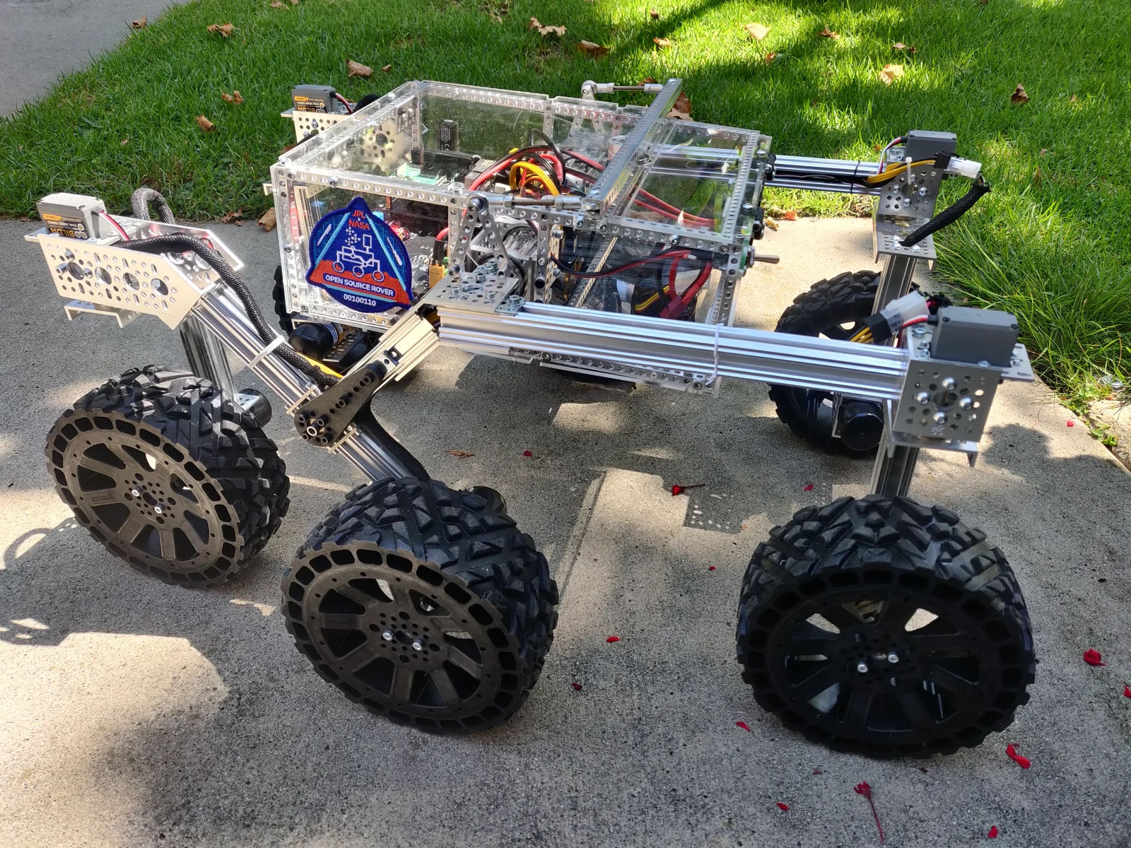 JPL Open Source Rover's six-wheel chassis and rocker-bogie suspension photographed outdoors