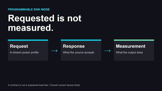 Request, response, and measured output are separate records. This diagram explains the distinction without inventing values.
