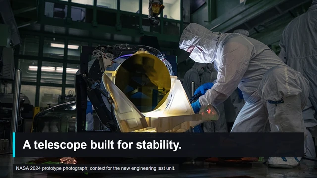 NASA's actual 2024 LISA prototype telescope being inspected in a clean room