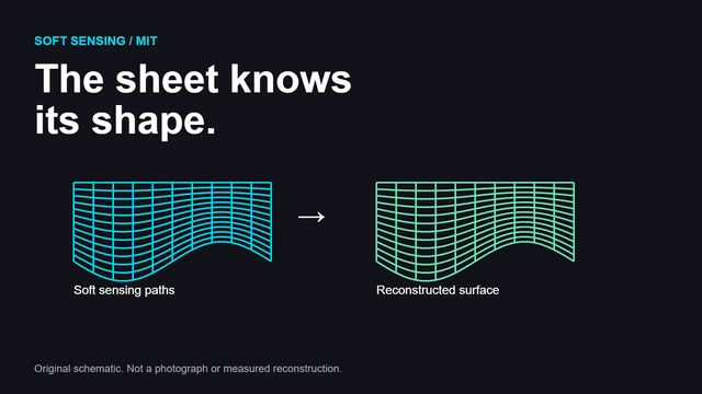 Original schematic showing light-sensitive paths in a bending sheet and its reconstructed surface
