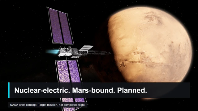 NASA's artist concept of SR-1 Freedom passing Mars, with its radiator panels and propulsion hardware visible