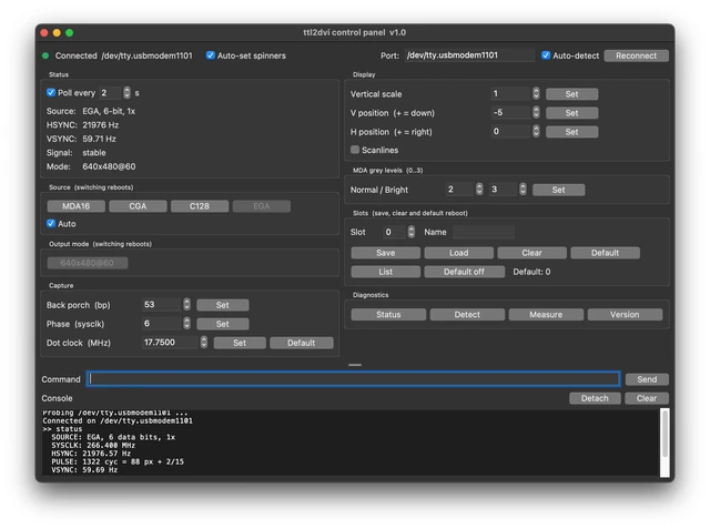 The project's actual control-panel screenshot exposes framing and timing controls. It is supplied documentation, not evidence from a Meteor Makers hardware test.