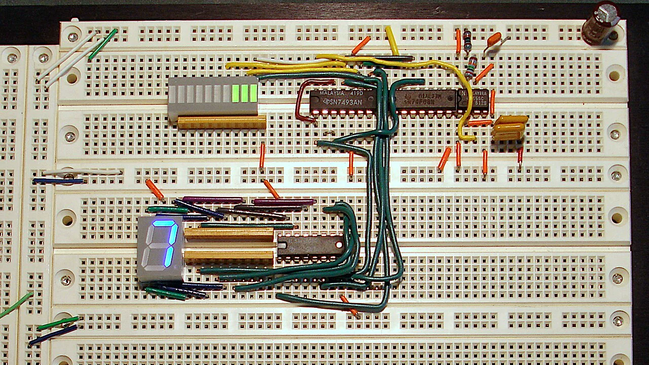 A breadboard counter that counts one press once