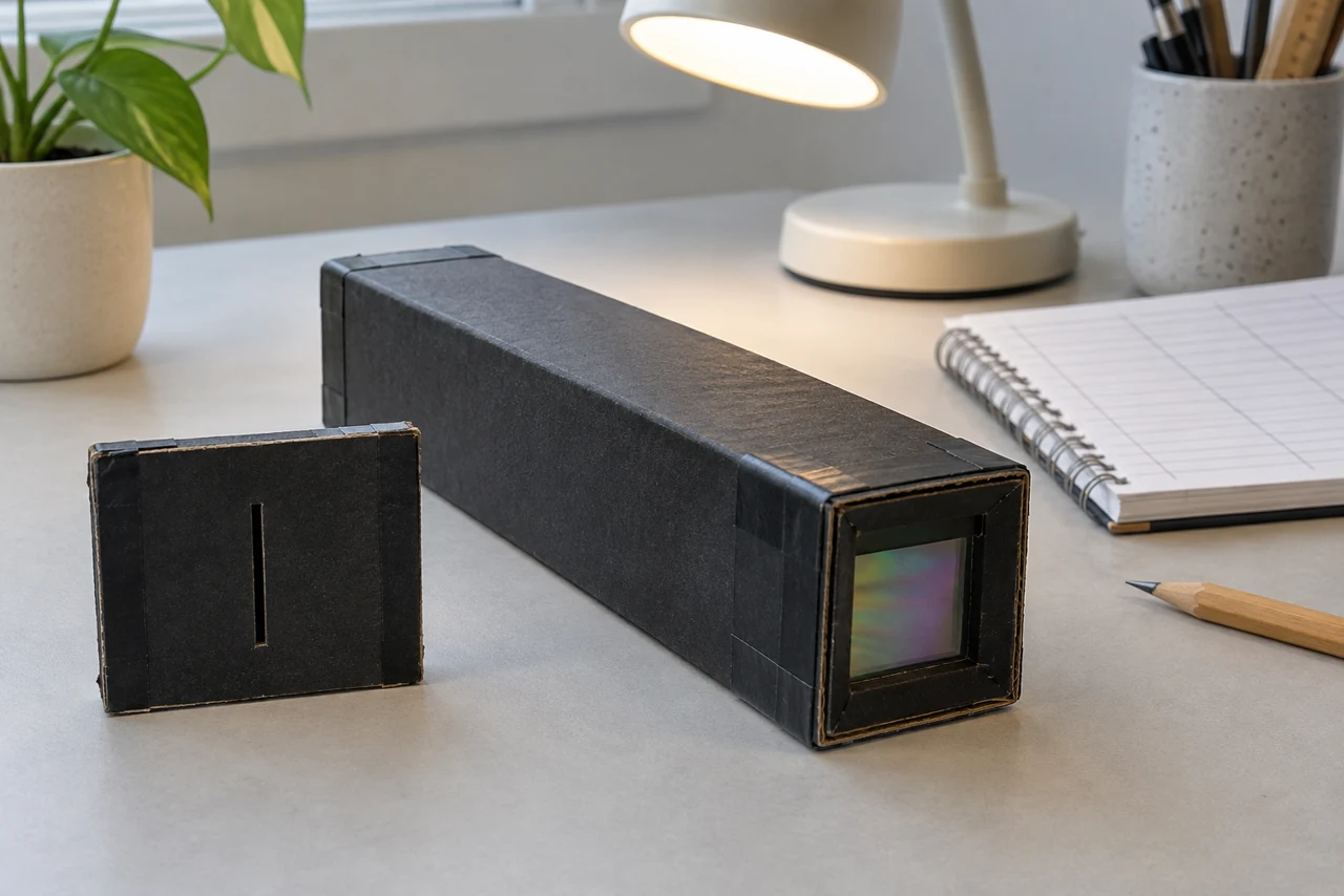 A cardboard spectroscope and a little library of lamps